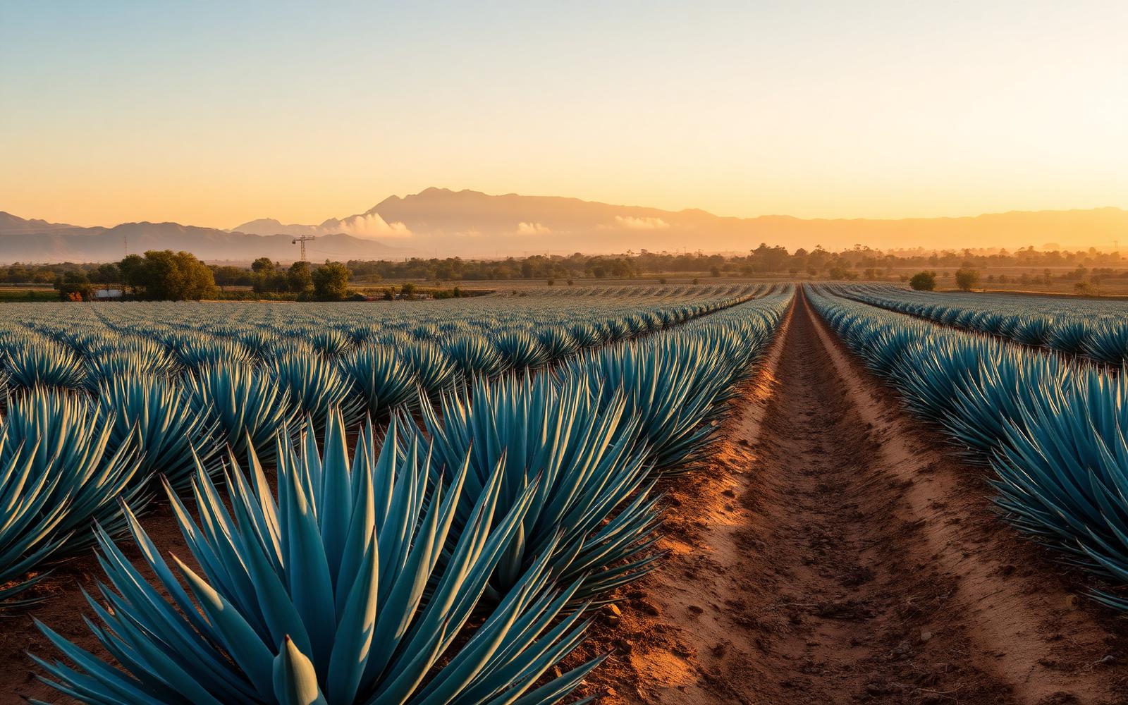 Blue agave fields in Jalisco at golden hour