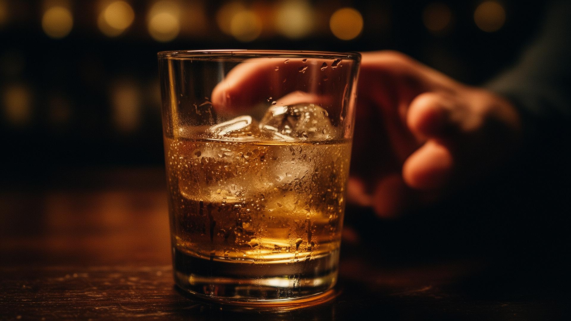 A glass of reposado tequila in warm amber light